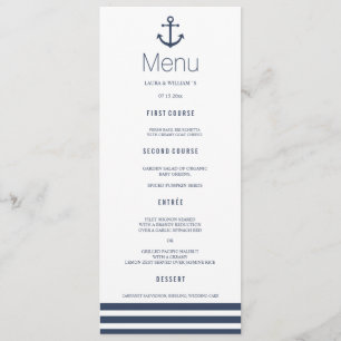 Cartão de Menu de Janto de Ancoragem Náutica e Cas