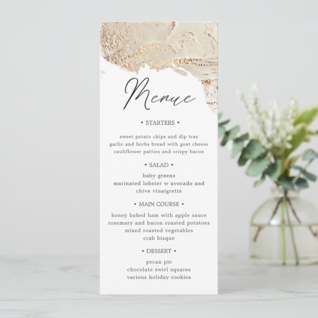 Cartão de Menu de Janto de Casamento Dourado Textu (Em pé/Frente)