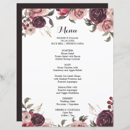 Cartão de Menu de Janto Floral Elegante Burgundy S