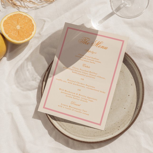 Cartão de Menu de Listras Préppy Laranja e Rosa (Criador carregado)