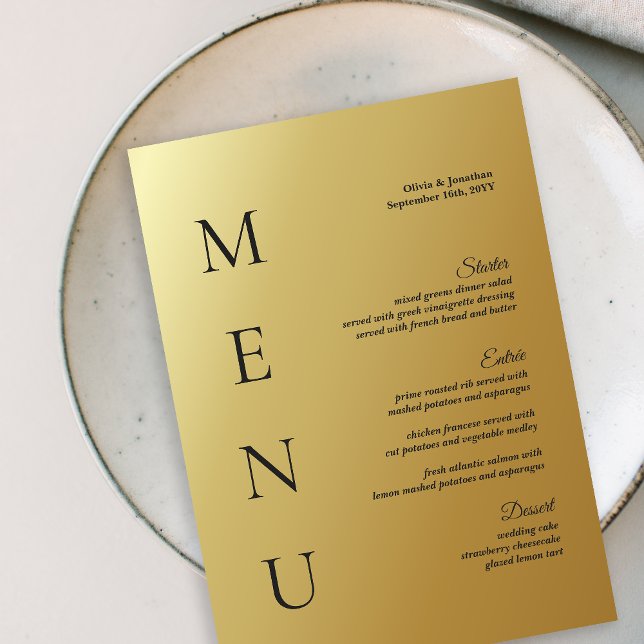 Cartão de Menu de Mesa de Casamento Dourado de Omã (Criador carregado)