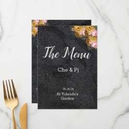 Cartão de Menu de Mesa de Casamento Preto Elegante