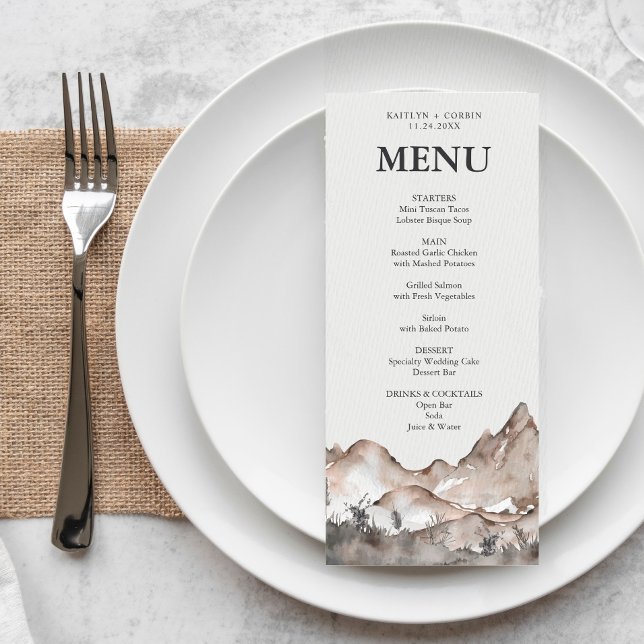 Cartão de Menu de Montanha de Tom Neutro (Criador carregado)