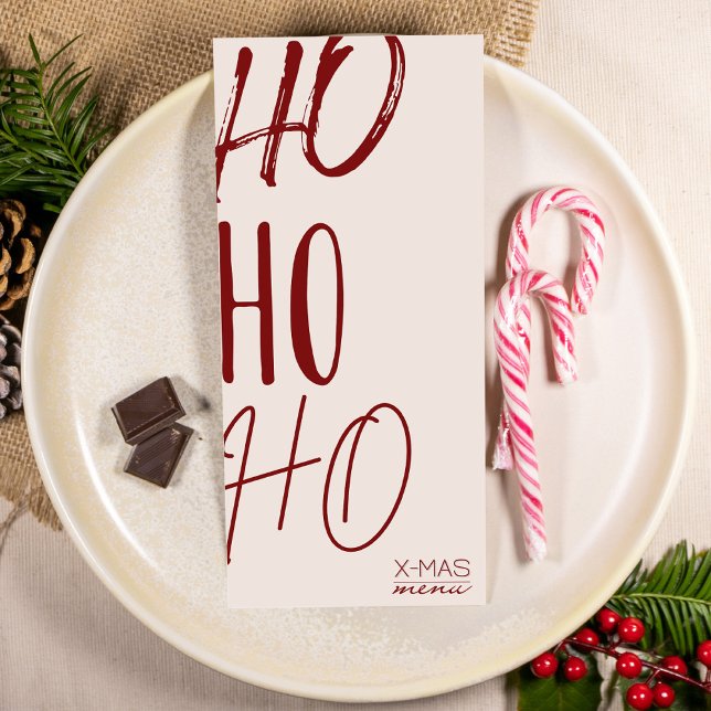Cartão de menu de Natal moderno vermelho creme (Criador carregado)