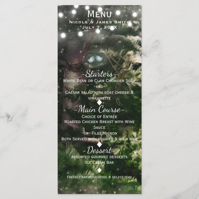 Cartão de Menu de Noite de Casamento de Árvore de  (Frente)