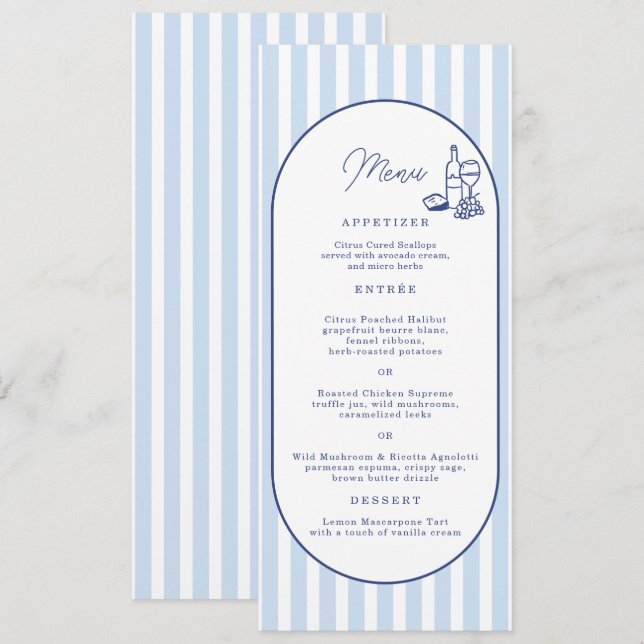 Cartão de Menu de Noite de Casamento Longo Listra  (Frente/Verso)