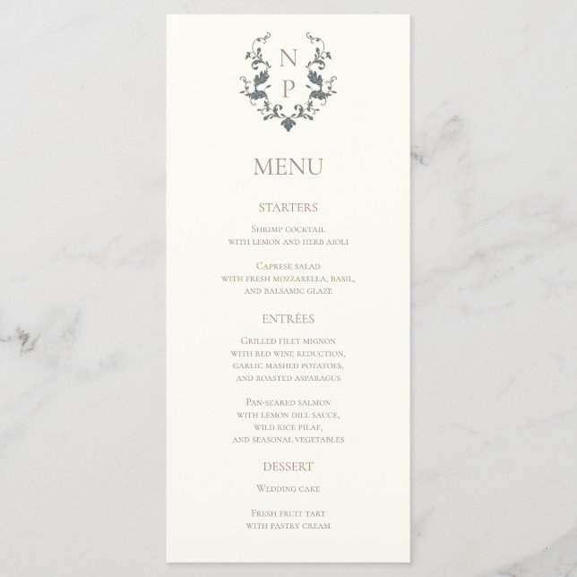 Cartão de Menu de Noiva Elegante e Ornamentado (Frente)