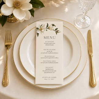 Cartão de Menu de Noiva Elegante Magnólia Marfim