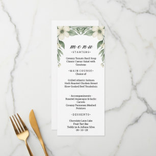 Cartão de Menu de Noiva Floral de Anêmona Branca c