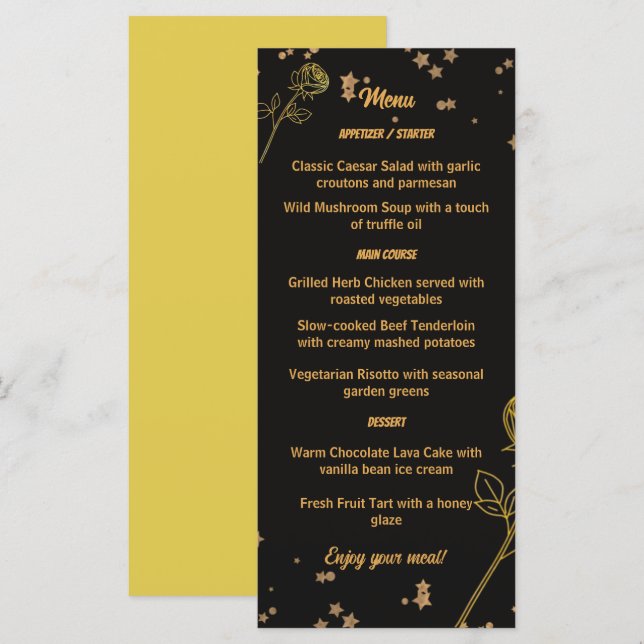 Cartão de Menu de Noiva Floral em Folha de Ouro Lu (Frente/Verso)