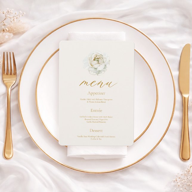 Cartão de Menu de Noiva Floral Marfim Elegante (Criador carregado)