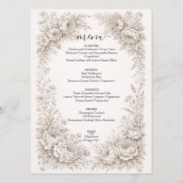 Cartão de Menu de Noivado com Gravura Botânica Rég
