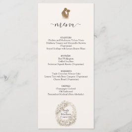 Cartão de Menu de Noivado com Gravura Botânica Rég