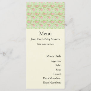 Cartão De Menu De Paisley Verde E Rosa