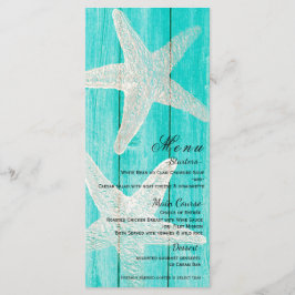 Cartão de Menu de Praia Elegante Teal Wood & Starf