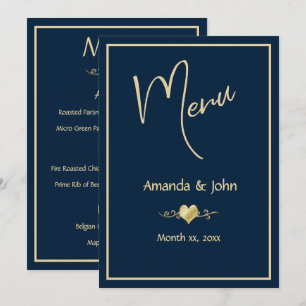 Cartão de Menu de Recepção de Casamento Clássico N