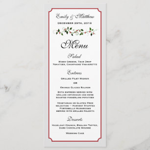 Cartão de Menu de Recepção de Casamento de Férias 