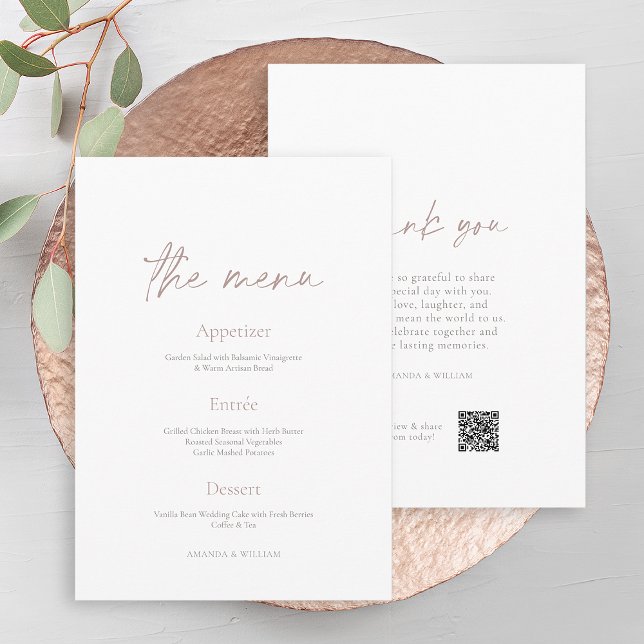 Cartão de Menu de Recepção de Casamento Minimalist (Criador carregado)