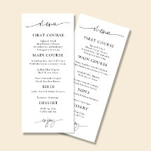 Cartão de Menu de Recepção de Casamento Minimalist