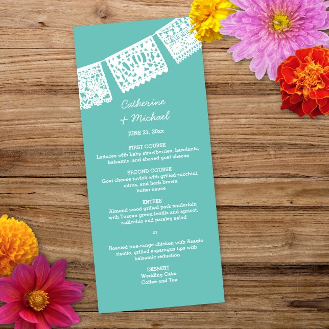 Cartão de Menu de Recepção de Casamento Papel Pica (Criador carregado)