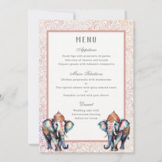 Cartão de Menu de Recepção de Elefante de Casament