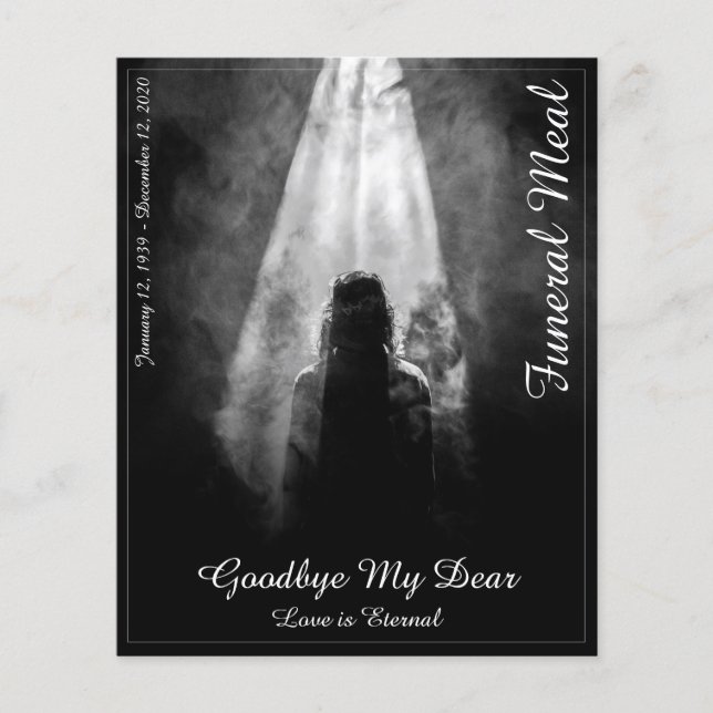 Cartão de Menu de Refeição Funeral Para a luz (Frente)