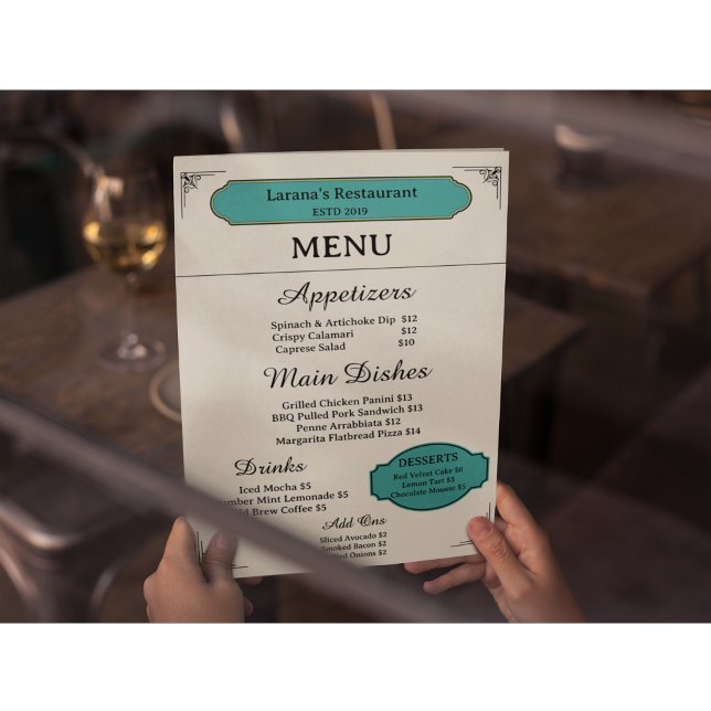 Cartão de Menu de Restaurante Vintage Clássico Cre (Criador carregado)