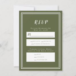 Cartão de Menu de RSVP de Casamento Verde Oliva Mi