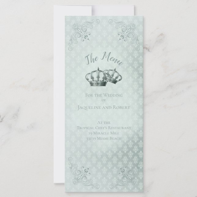 Cartão de Menu de Seda Damask - Casamento (Frente)