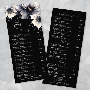 Cartão de Menu de Serviços de Spa Preto e Branco E