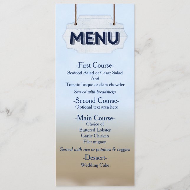 Cartão de Menu de Sinal de Madeira Branco de Casam (Frente)