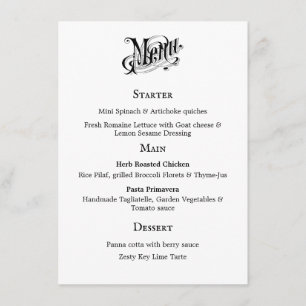Cartão de menu de tipografia vintage