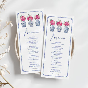 Cartão de Menu Delft Blue Pink Chinoiserie Porcela