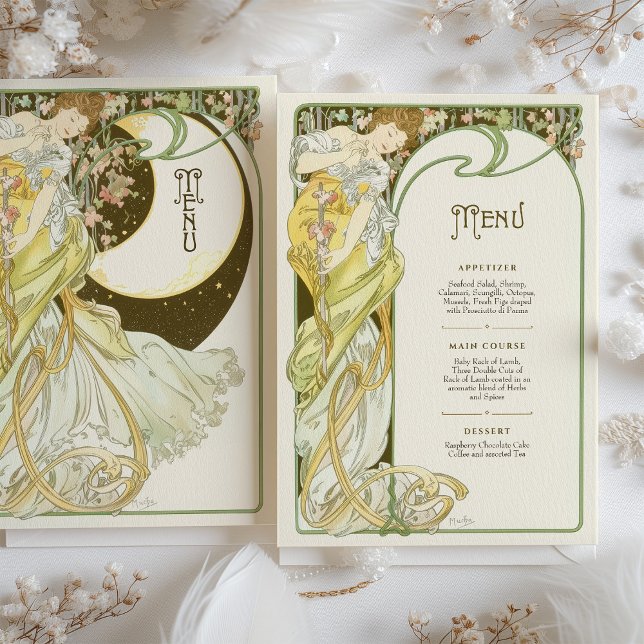 Cartão de Menu do Art Nouveau Moonlit (Criador carregado)