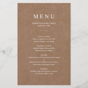 Cartão de menu do Casamento Russo Minimalista
