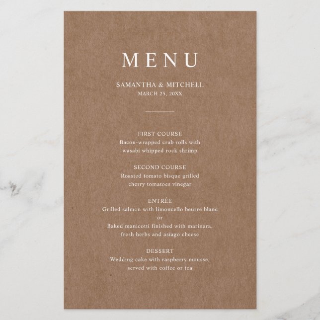 Cartão de menu do Casamento Russo Minimalista (Frente)