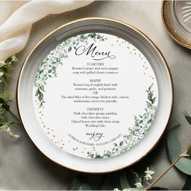 Cartão de Menu do Círculo de Casamento Greenery (Criador carregado)