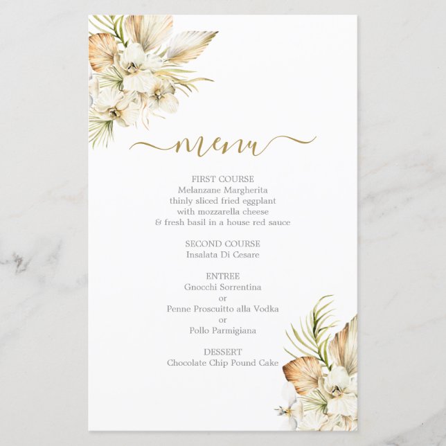 Cartão de Menu do Deserto do Boho (Frente)