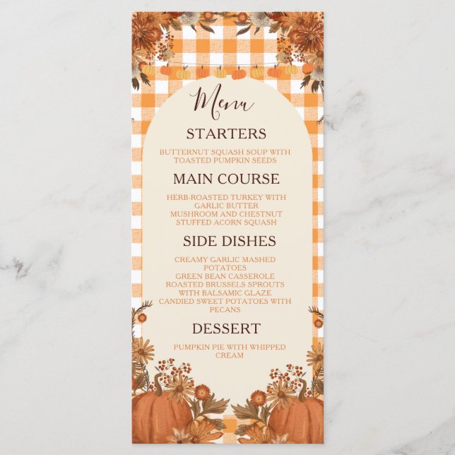 Cartão de Menu do Jantar de Friendsgiving Outono A (Frente)