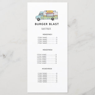 Cartão de menu do logotipo do caminhão de comida