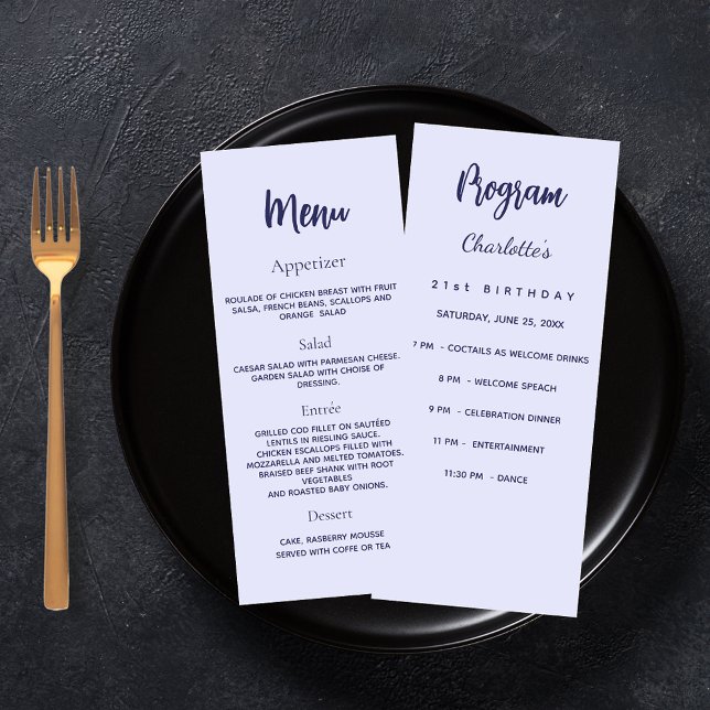 cartão de menu do programa de aniversário de lavan (Criador carregado)