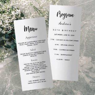Cartão de menu do programa de aniversário de prata