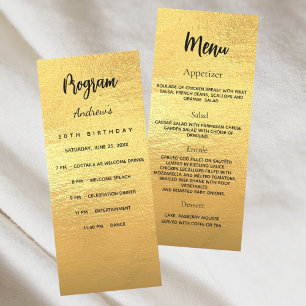 Cartão de menu do programa de aniversário Dourado