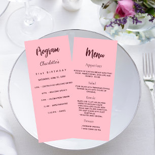 Cartão de menu do programa de aniversário rosa