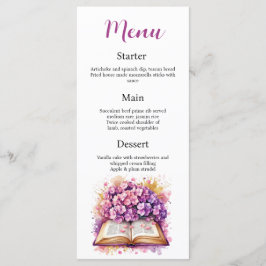 Cartão de Menu do Tema do Livro Hydrangea