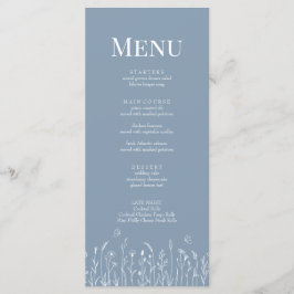 Cartão de Menu Dusty Blue Wildflower and Butflies