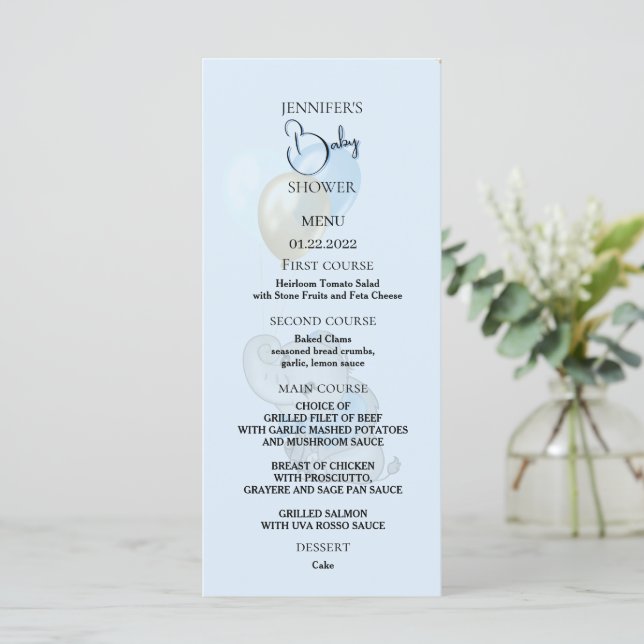 Cartão de Menu Elefante Azul (Em pé/Frente)