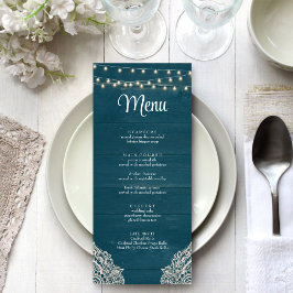 Cartão de Menu Elegância Rústica em Azul Turquesa