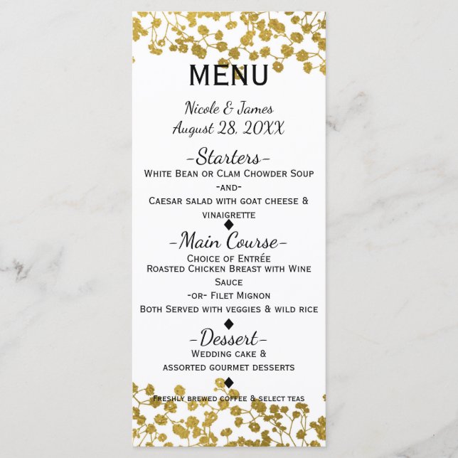 Cartão de Menu Elegante Branco Baby's Breath Tom D (Frente)