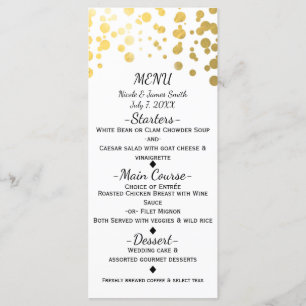 Cartão de Menu Elegante com Confetes Branco e Dour